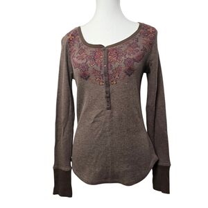 Eddie Bauer Vintage Women's Brown Waffle Knit Henley Long Sleeve Shirt, Sz S